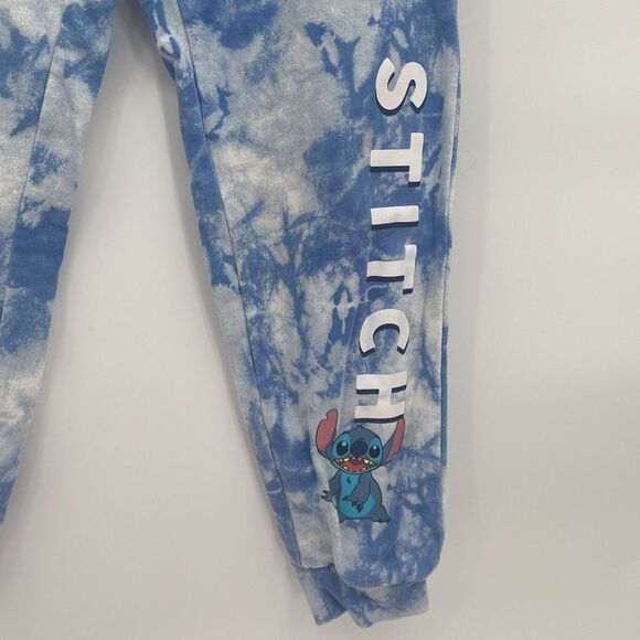 Disney Girls Blue Tie Dye Stitch Character Jogger Sweat Pants Elastic Waist XL - Picture 2 of 6